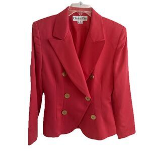VTG CHRISTIAN DIOR Wool Coral salmon pink Gold Buttons Blazer Jacket Size 4 XS